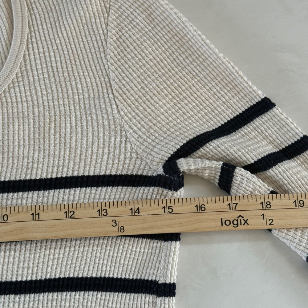 J Crew Henley Shirt Women S Waffle Knit Stripe Minimalist Capsule Heritage Prep - Picture 6 of 9